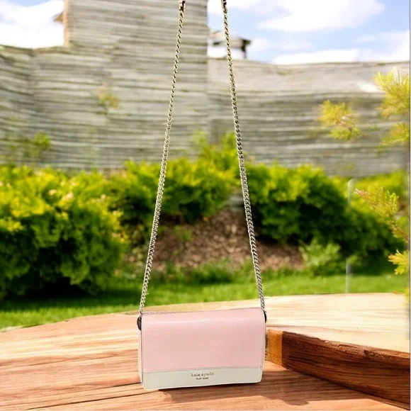 Kate Spade Pink & Grey Saffiano Leather Chain Crossbody Bag EUC - Picture 7 of 7